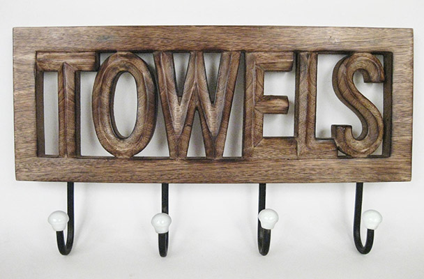 Mango Wood Wall Hooks 'Towels' - Click Image to Close